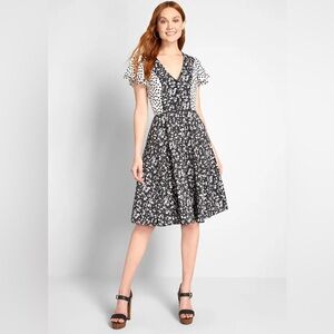 ModCloth Black and White Floral A Line Dress